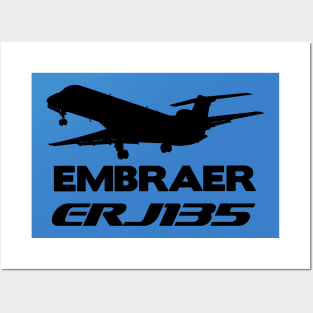 Embraer ERJ135 Silhouette Print (Black) Posters and Art